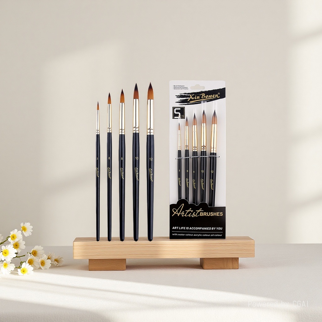 Cross-border nylon bristle 5-piece brush set, high-end black rod art supplies, student painting diy brushes, paints, pens, round peaks Specification image
