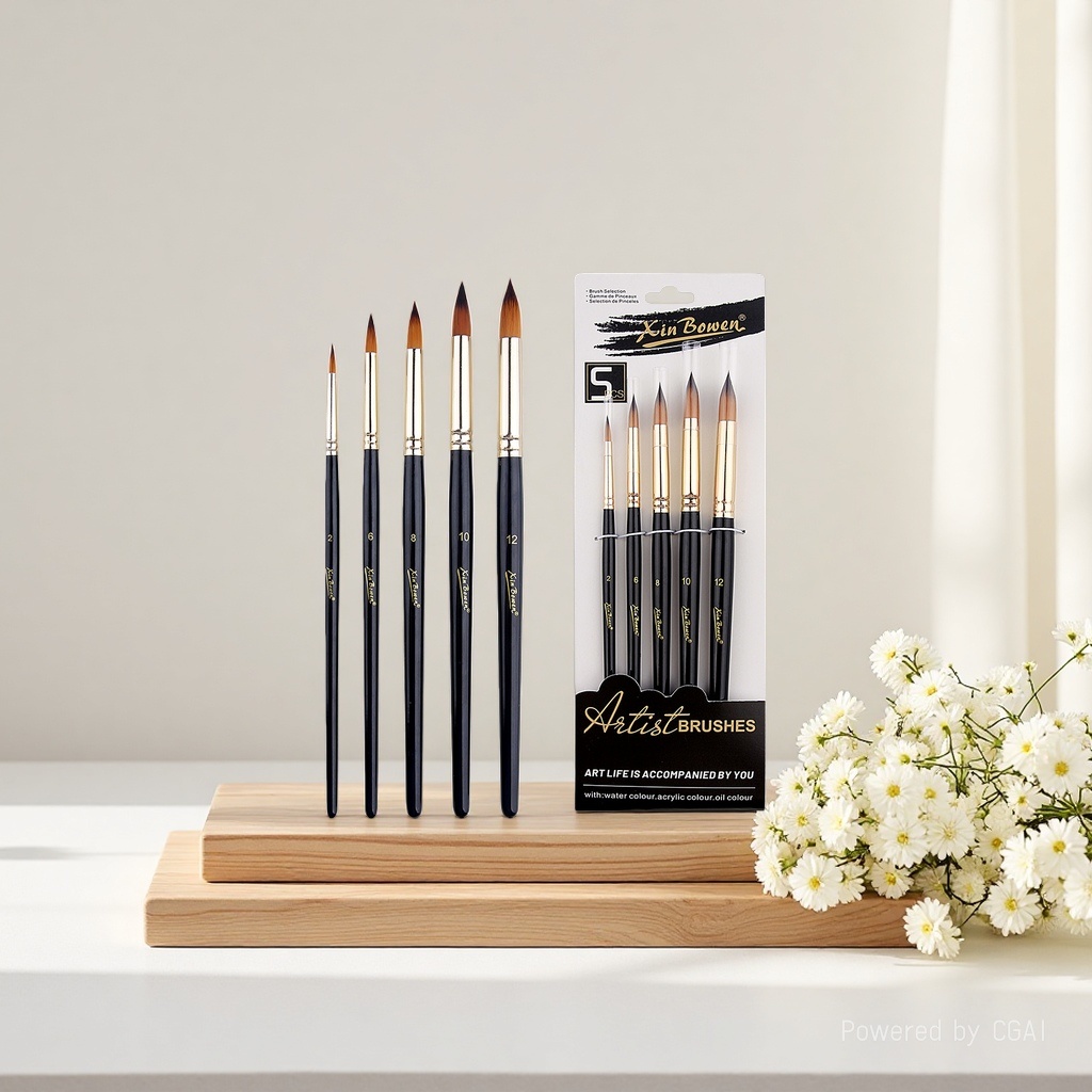 Cross-border nylon bristle 5-piece brush set, high-end black rod art supplies, student painting diy brushes, paints, pens, round peaks Application Scenario