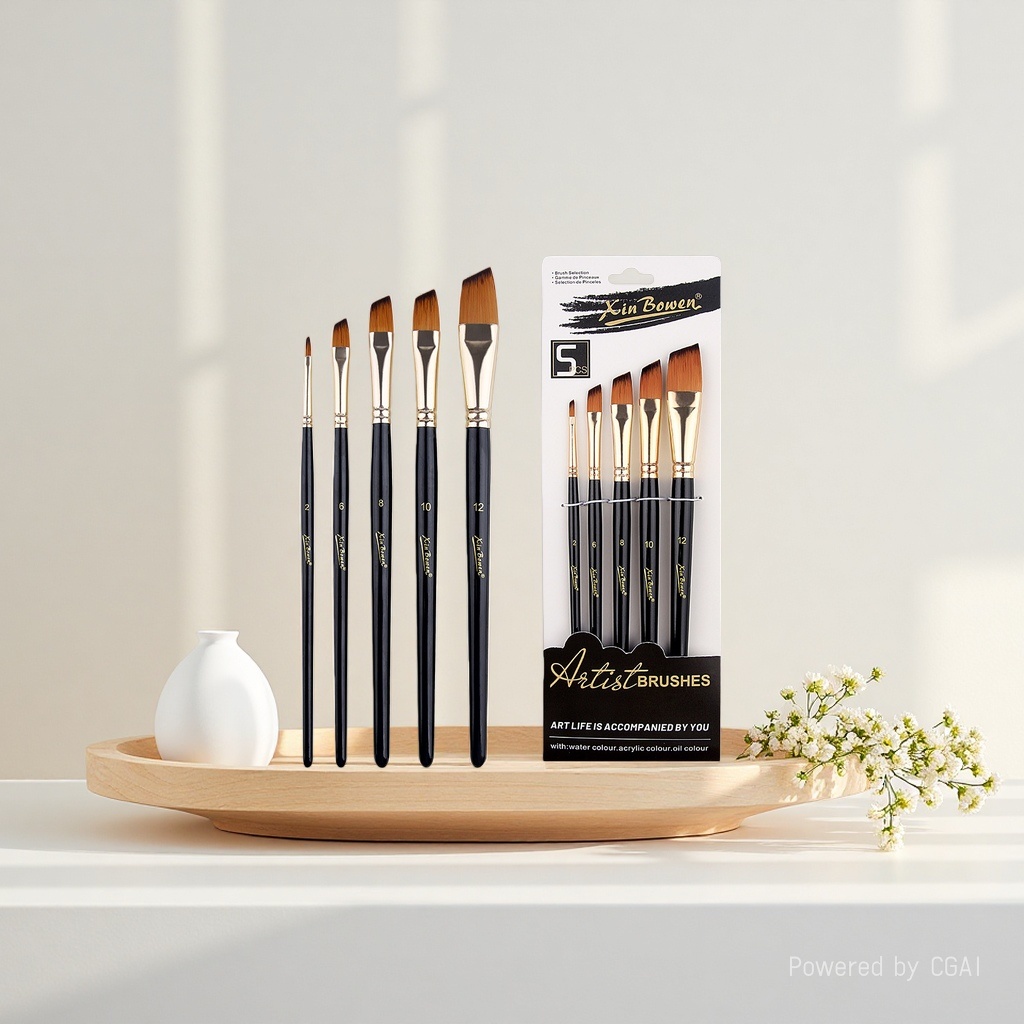 Cross-border nylon bristle 5-piece brush set, high-end black rod art supplies, student painting diy brushes, paints, pens, oblique peaks details Picture