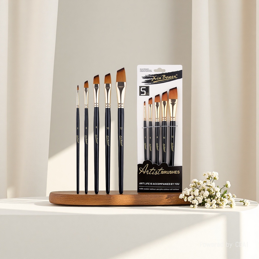 Cross-border nylon bristle 5-piece brush set, high-end black rod art supplies, student painting diy brushes, paints, pens, oblique peaks