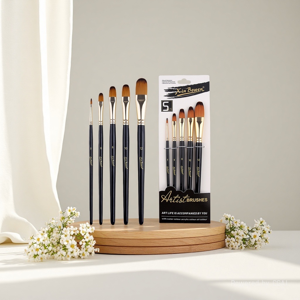 Cross-border nylon bristle 5-piece brush set, high-end black rod art supplies, student painting diy brushes, paints, pens, nails round Application Scenario
