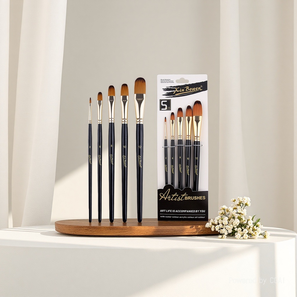 Cross-border nylon bristle 5-piece brush set, high-end black rod art supplies, student painting diy brushes, paints, pens, nails round
