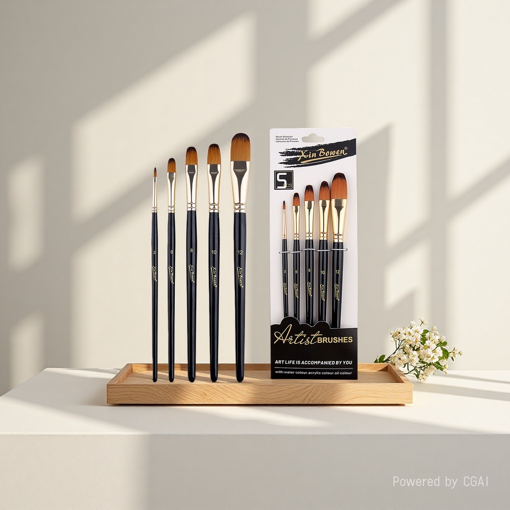 Cross-border nylon bristle 5-piece brush set, high-end black rod art supplies, student painting diy brushes, paints, pens, nails round details Picture