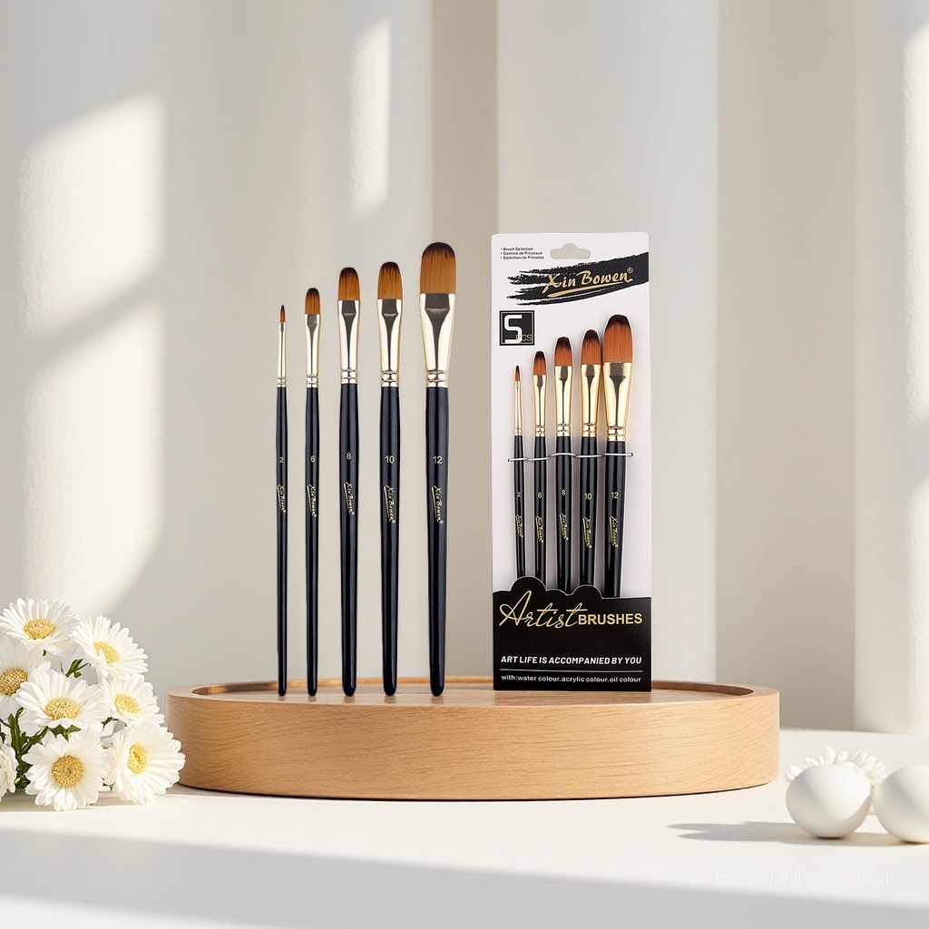Cross-border nylon bristle 5-piece brush set, high-end black rod art supplies, student painting diy brushes, paints, pens, nails round Specification image