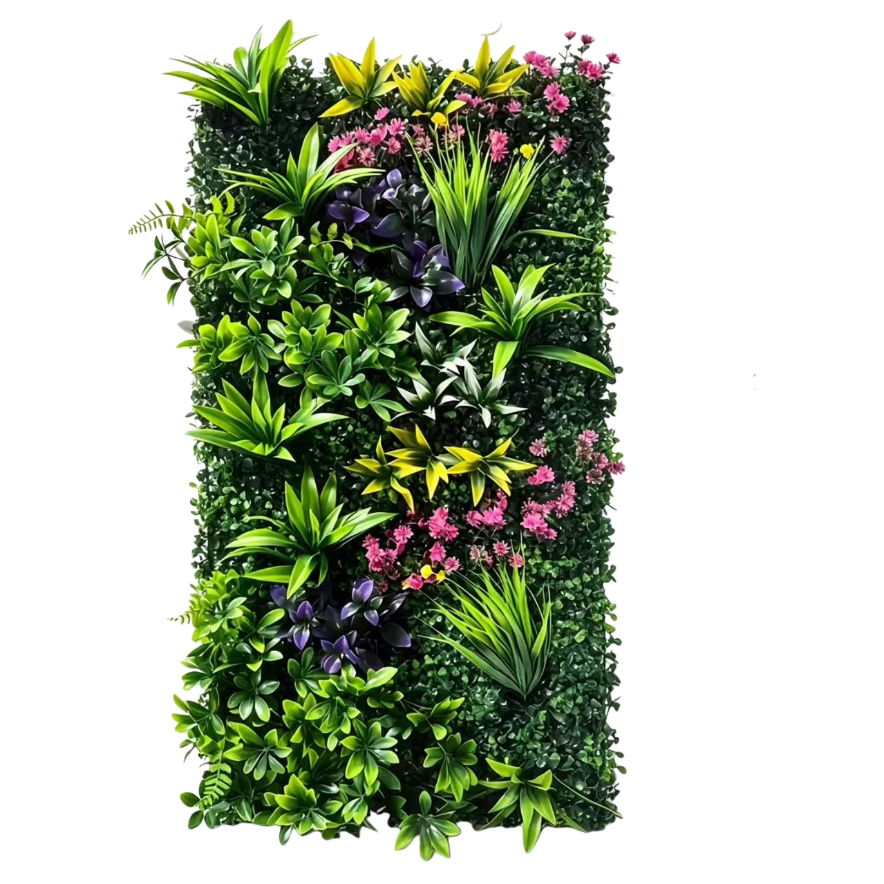 The green artificial plant wall contains yellow, purple and pink flowers as well as various types of green leafy plants to simulate the micro-landscape of the horsehead tree Item Picture