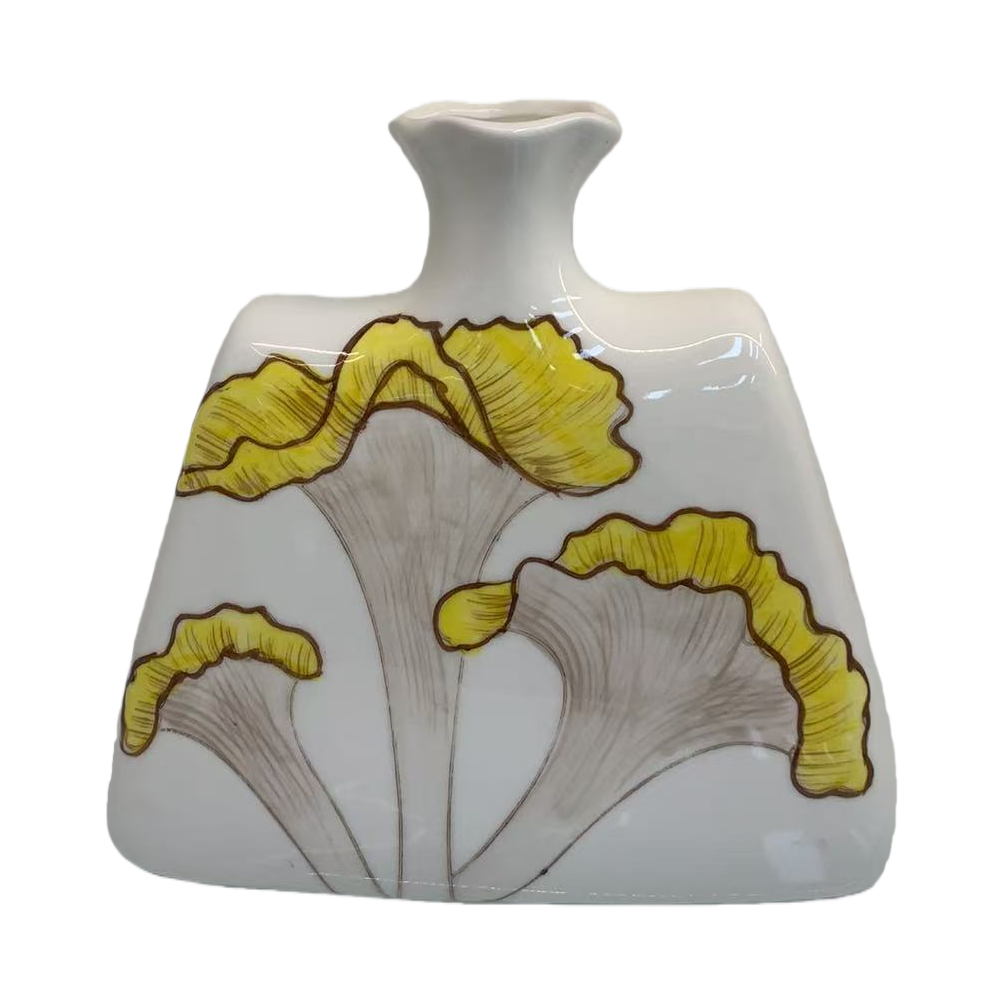 White ceramic creative vase with ginkgo leaf pattern, large tea vase, yellow and grayish-brown glaze Item Picture