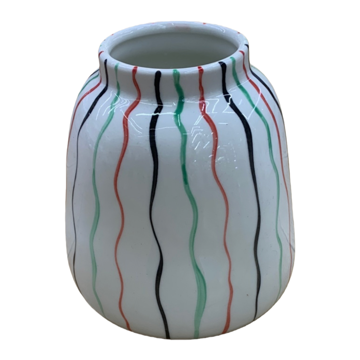White, red, green and black wavy striped ceramic creative vase, large tea vase Item Picture