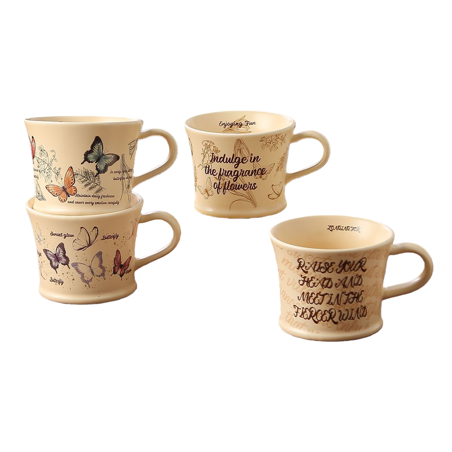 Retro coffee cups, butterfly exquisite spoons, home mugs, ceramic cups, cute couple cups, water cups, cream style Item Picture