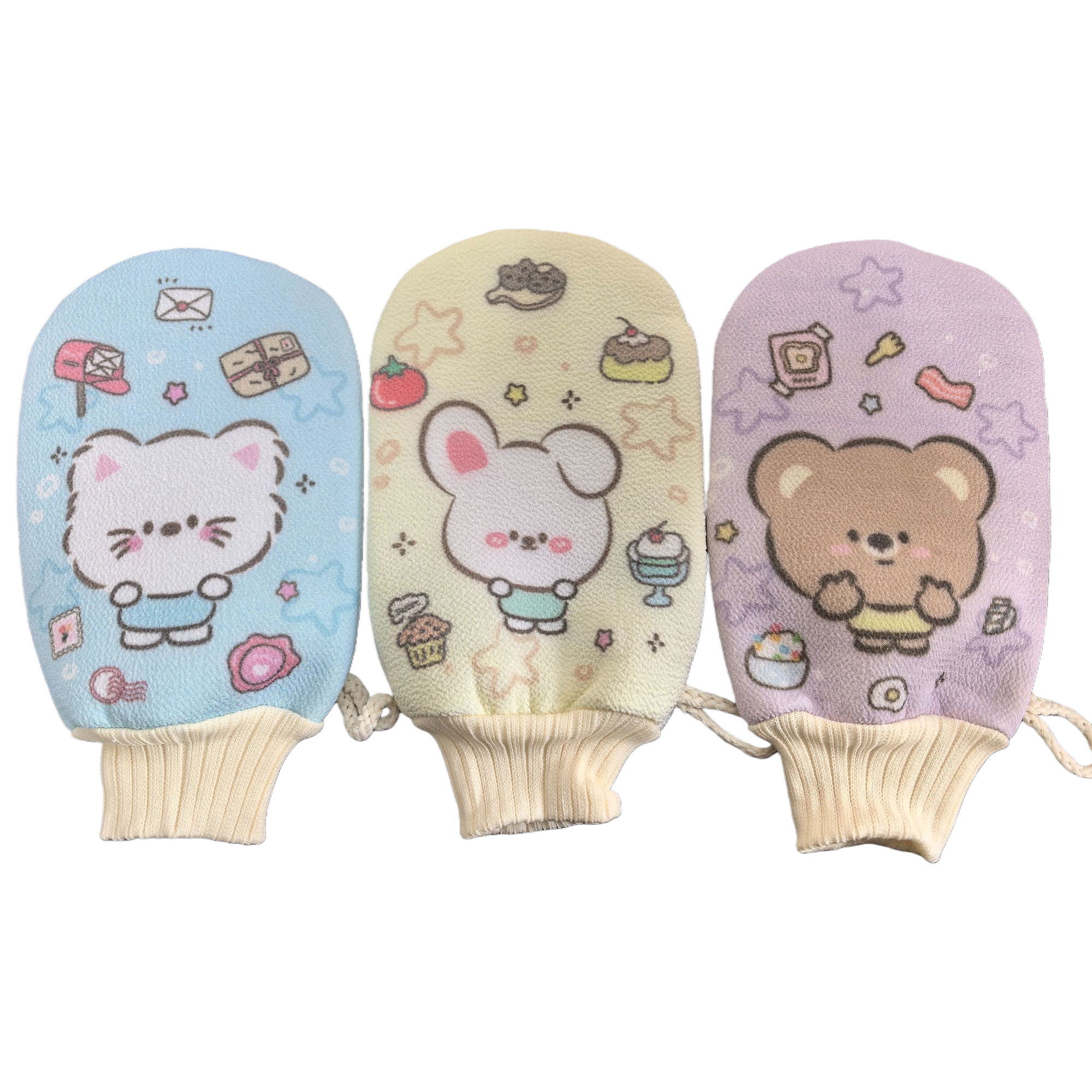 Tres toallitas de lavar de color cartoon cute pattern series