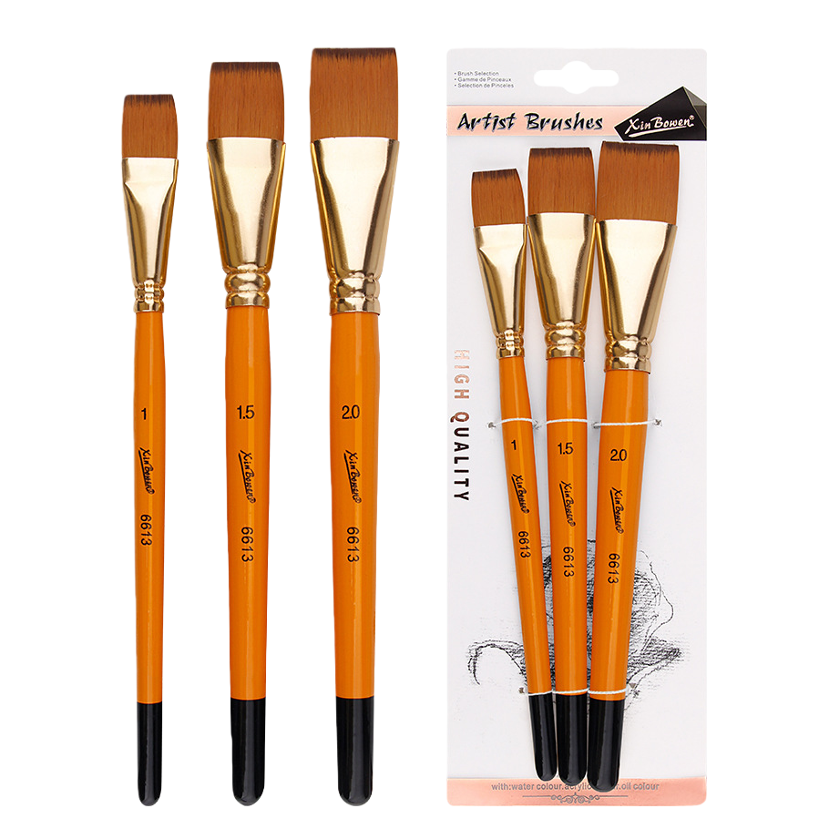 Cross-border oil painting brush set of 3 short rods, nylon bristle art painting watercolor board brush, student acrylic painting brush, orange rod Item Picture