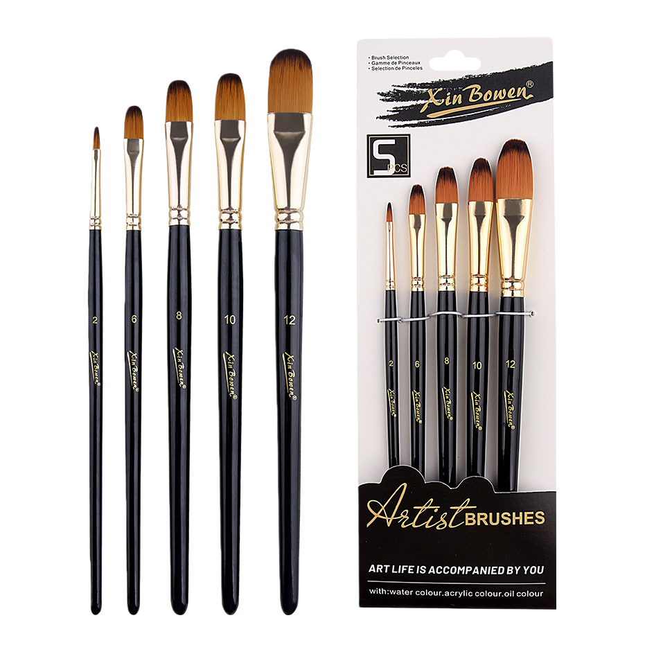 Cross-border nylon bristle 5-piece brush set, high-end black rod art supplies, student painting diy brushes, paints, pens, nails round Item Picture