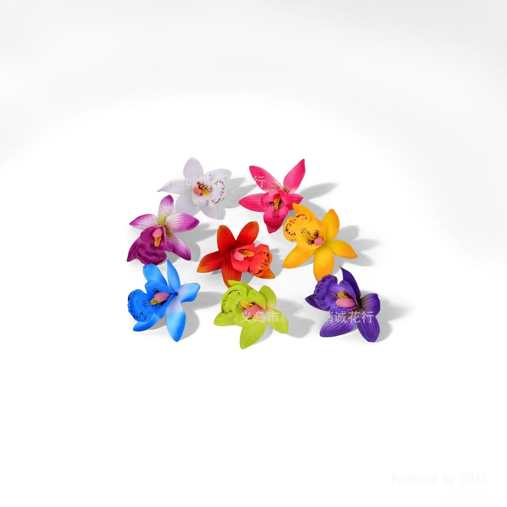 Colorful artificial orchids, artificial green plants, lotus flowers, intangible cultural heritage artificial potted plants simulation Specification image
