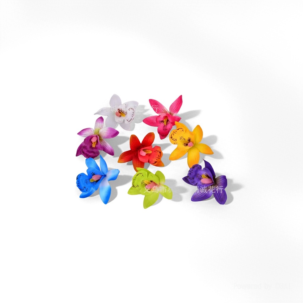 Colorful artificial orchids, artificial green plants, lotus flowers, intangible cultural heritage artificial potted plants simulation details Picture