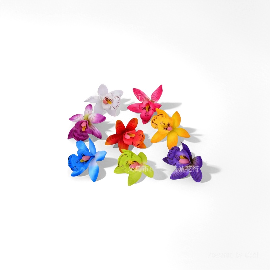 Colorful artificial orchids, artificial green plants, lotus flowers, intangible cultural heritage artificial potted plants simulation