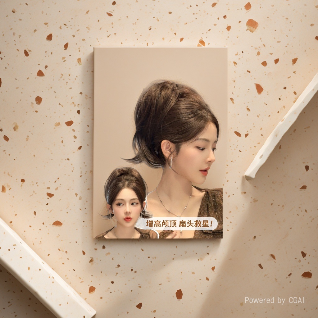 Brown slightly curly wig, ponytail, high ponytail hairstyle, amber flowing luster, heightening skull top extension Specification image