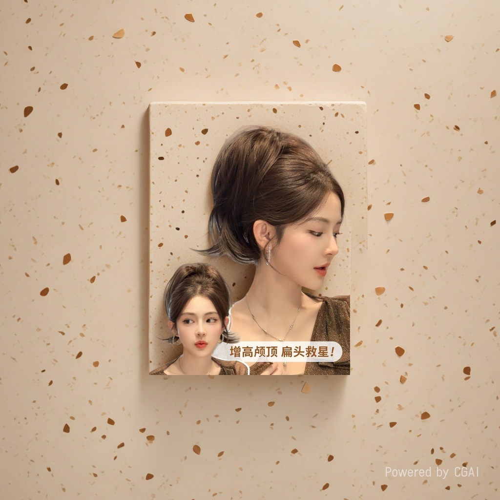Brown slightly curly wig, ponytail, high ponytail hairstyle, amber flowing luster, heightening skull top extension
