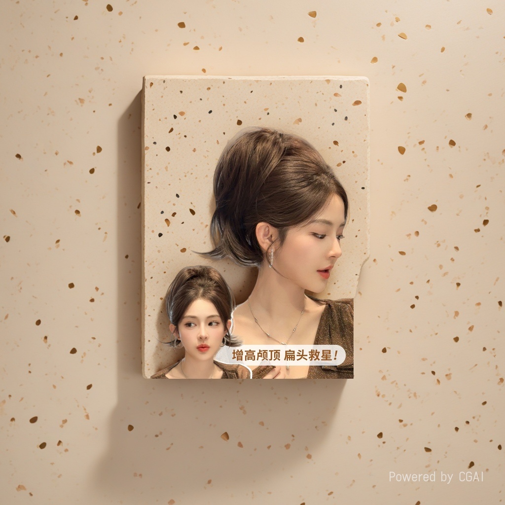 Brown slightly curly wig, ponytail, high ponytail hairstyle, amber flowing luster, heightening skull top extension Application Scenario
