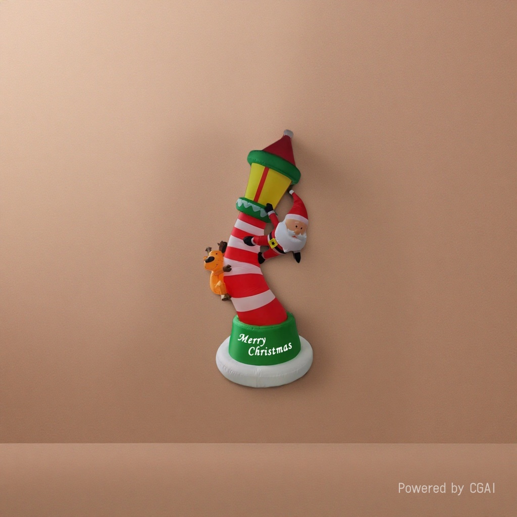 Red and white striped Christmas lighthouse inflatable decoration Santa Claus reindeer Christmas tree details Picture