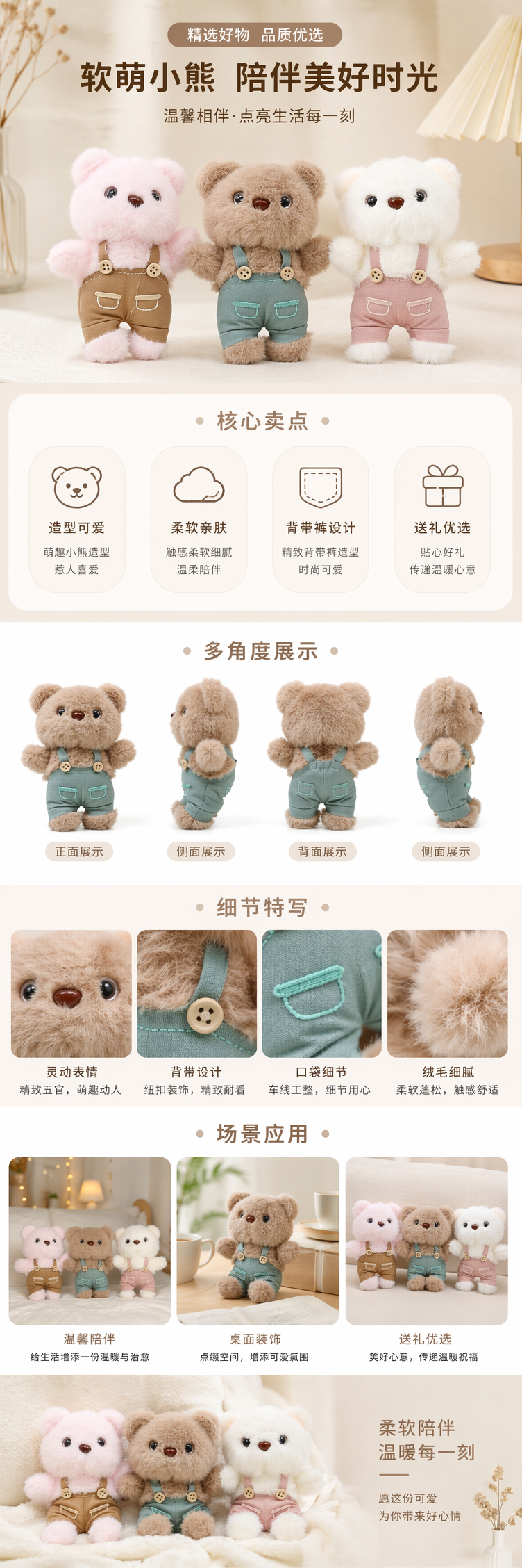 三只穿背带裤毛绒小熊公仔抱枕毛绒玩具批发详情1
