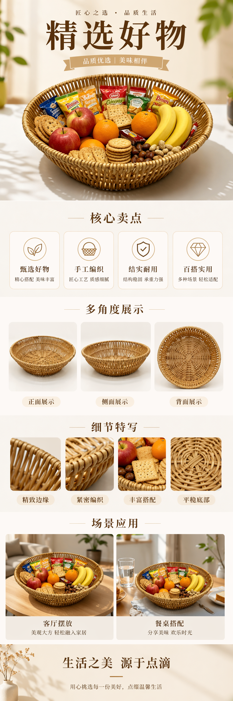 Rattan-like woven circular slanted woven bread basket, fruit plate, egg basket, melon seed snack plate, Lego brick storage basket, supermarket gift packaging basket, souvenir packaging basket, home multi-functional storage basket, toilet paper towel storage basket pic 1