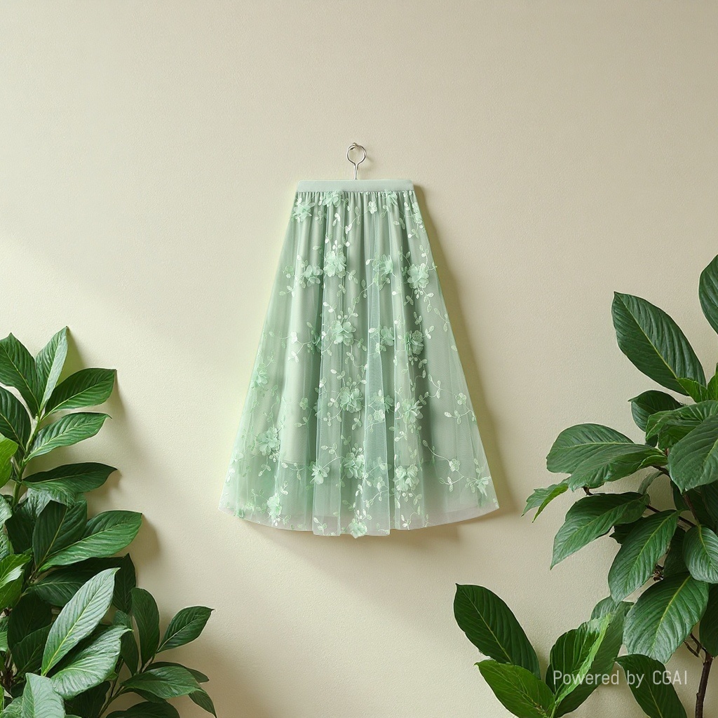 Mesh embroidery heavy industry half skirt, large size gauze skirt, Spring 2025 new A-line artistic high-waisted long skirt, blue Application Scenario