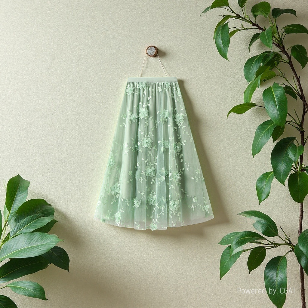 Mesh embroidery heavy industry half skirt, large size gauze skirt, Spring 2025 new A-line artistic high-waisted long skirt, blue