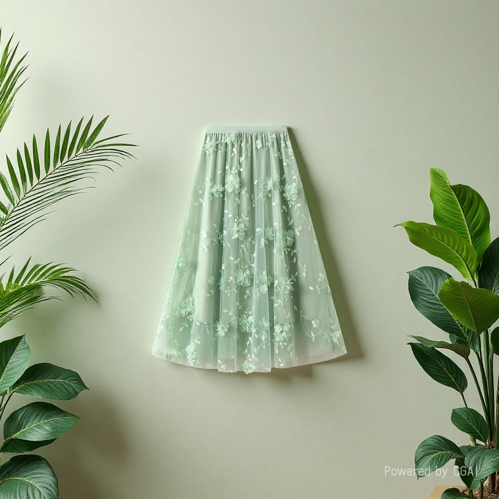 Mesh embroidery heavy industry half skirt, large size gauze skirt, Spring 2025 new A-line artistic high-waisted long skirt, blue details Picture