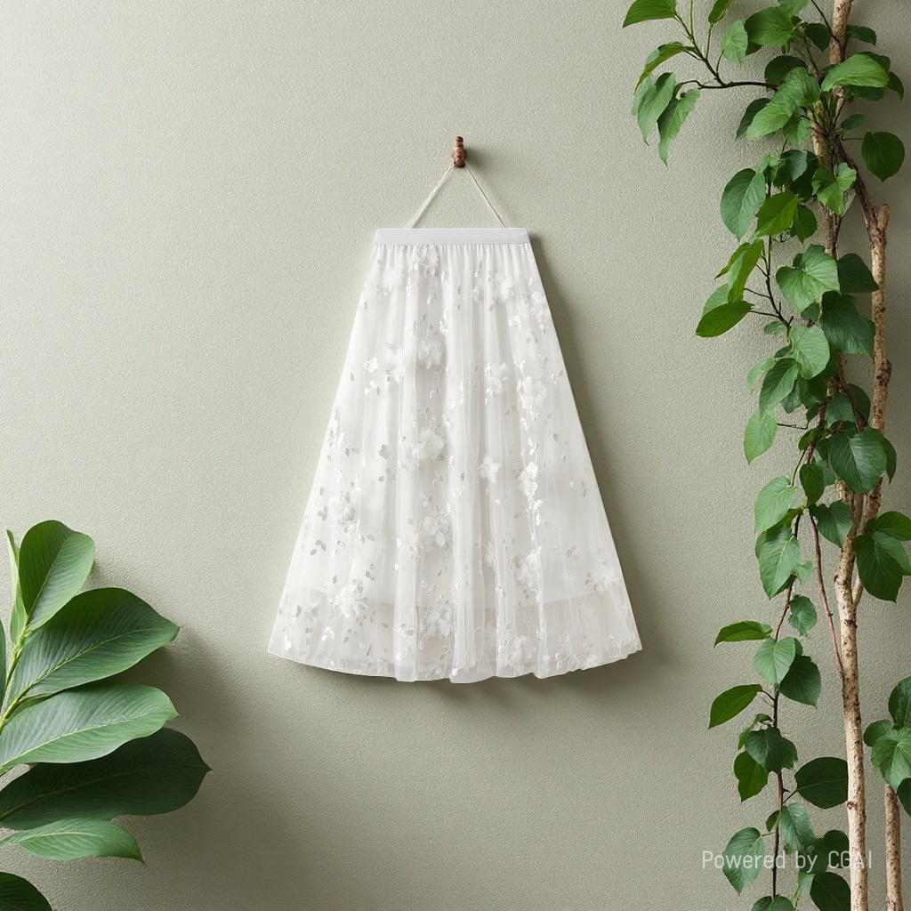 Mesh embroidery heavy industry half skirt, large size gauze skirt, Spring 2025 new A-line artistic high-waisted long skirt, white