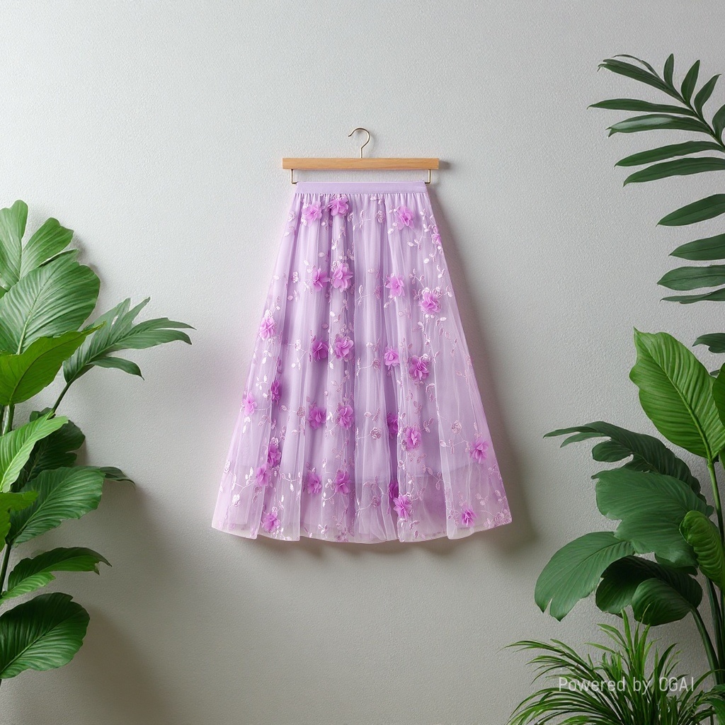 Mesh embroidery heavy industry half skirt, large size gauze skirt, Spring 2025 new A-line artistic high-waisted long skirt, purple 092601501 Application Scenario