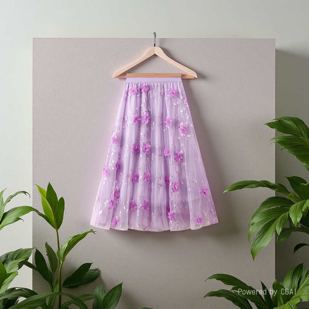 Mesh embroidery heavy industry half skirt, large size gauze skirt, Spring 2025 new A-line artistic high-waisted long skirt, purple 092601501 details Picture