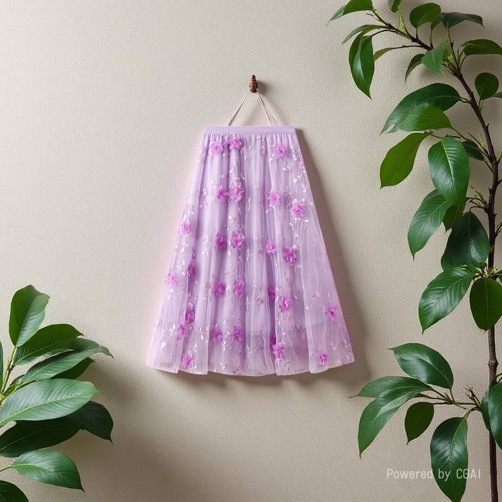 Mesh embroidery heavy industry half skirt, large size gauze skirt, Spring 2025 new A-line artistic high-waisted long skirt, purple 092601501