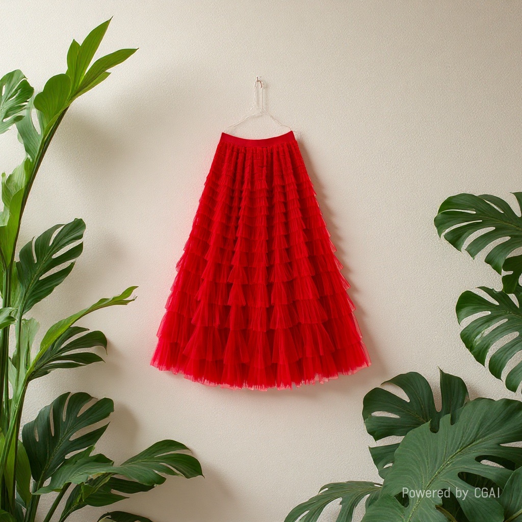 Summer 2026 new high-waisted layer cake skirt, mid-length pleated fairy gauze skirt