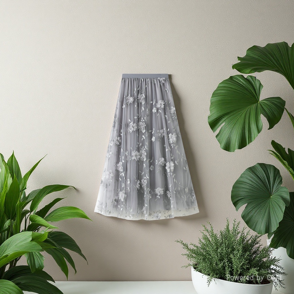 Mesh embroidery heavy industry half skirt, large size gauze skirt, Spring 2025 new A-line artistic high-waisted long skirt, grey Application Scenario