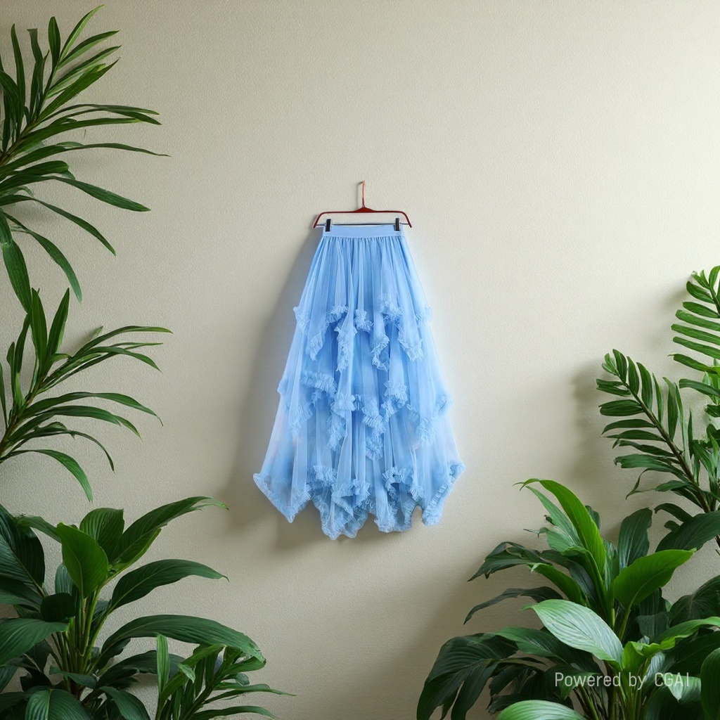 Sweet irregular tulle dress 2025 new high-waisted mid-length A-line puffy fairy cake dress for women details Picture