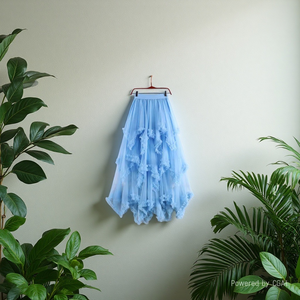 Sweet irregular tulle dress 2025 new high-waisted mid-length A-line puffy fairy cake dress for women Specification image