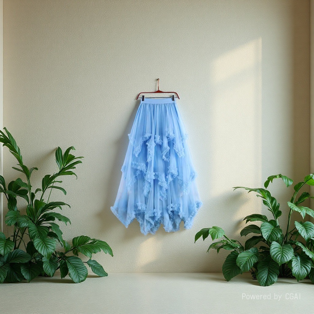 Sweet irregular tulle dress 2025 new high-waisted mid-length A-line puffy fairy cake dress for women