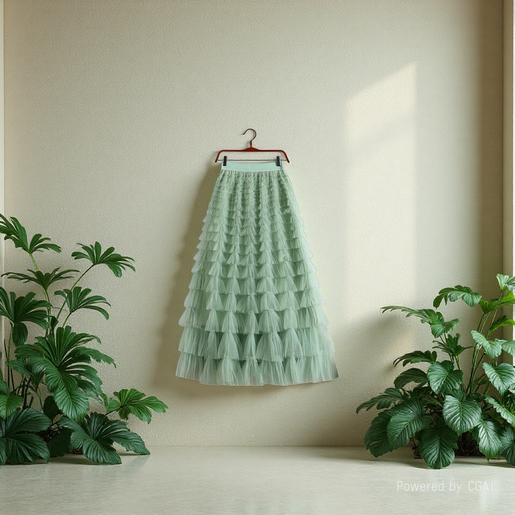 Summer 2026 new high-waisted layer cake skirt, mid-length pleated fairy gauze skirt