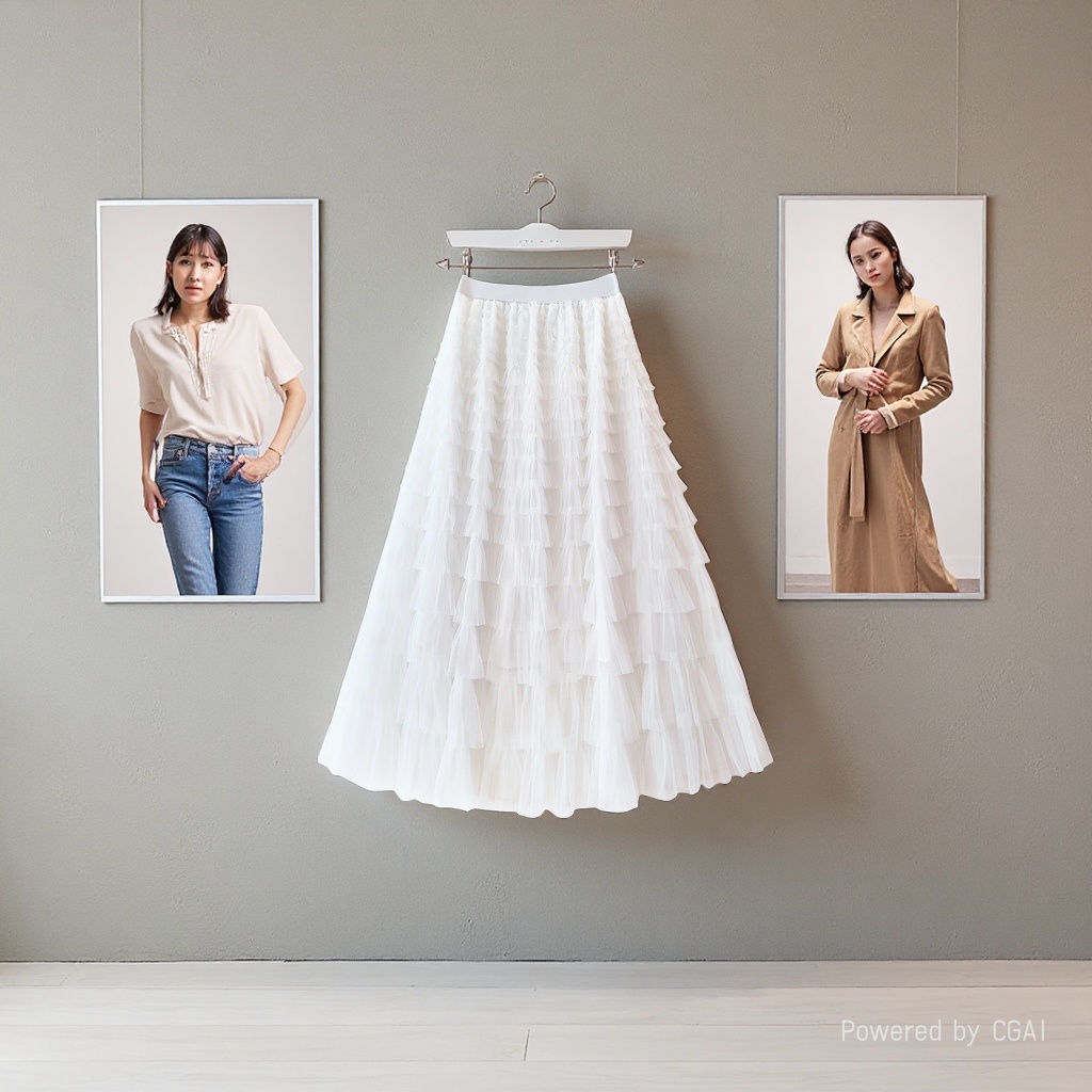 Tulle skirt 2026 Summer New high-waisted layer cake skirt mid-length pleated fairy tulle skirt 093844252 Specification image