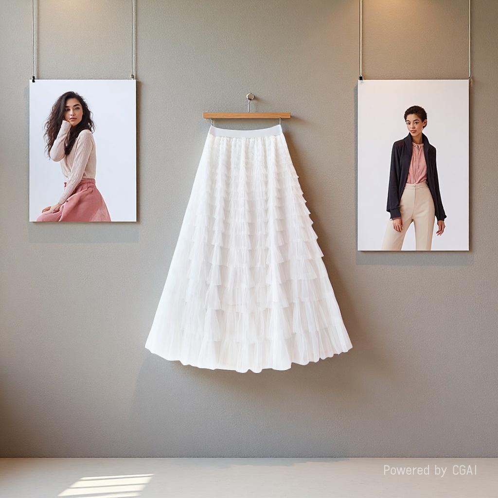 Tulle skirt 2026 Summer New high-waisted layer cake skirt mid-length pleated fairy tulle skirt 093844252 details Picture