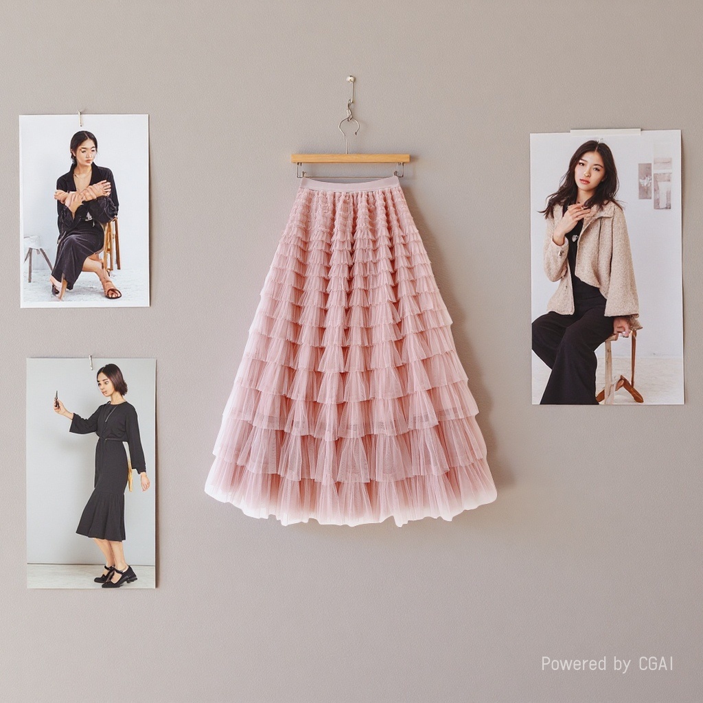 Tulle skirt 2026 Summer New high-waisted layer cake skirt mid-length pleated fairy tulle skirt 093913174 Specification image