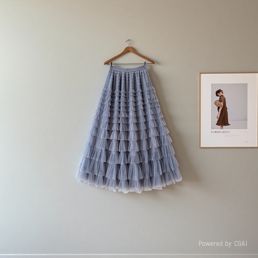 Tulle skirt 2026 Summer new high-waisted layer cake skirt mid-length pleated fairy tulle skirt 094214269 details Picture