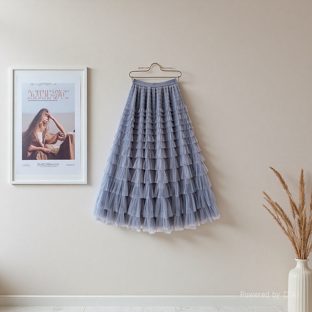Tulle skirt 2026 Summer new high-waisted layer cake skirt mid-length pleated fairy tulle skirt 094214269 Specification image