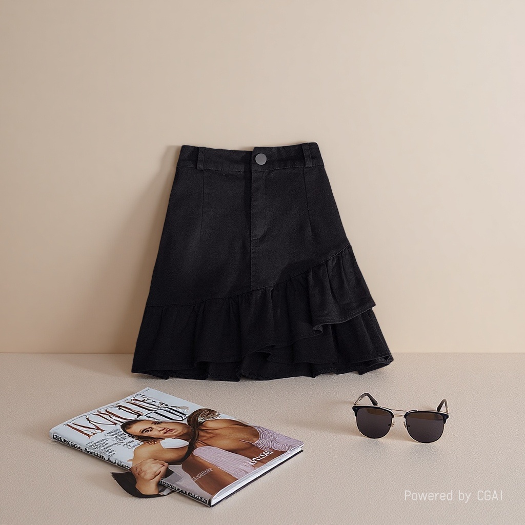 Spring/Summer 2026 new half-length skirt: White denim irregular ruffled A-line skirt, high-waisted short skirt, women's anti-exposure 100320694 details Picture