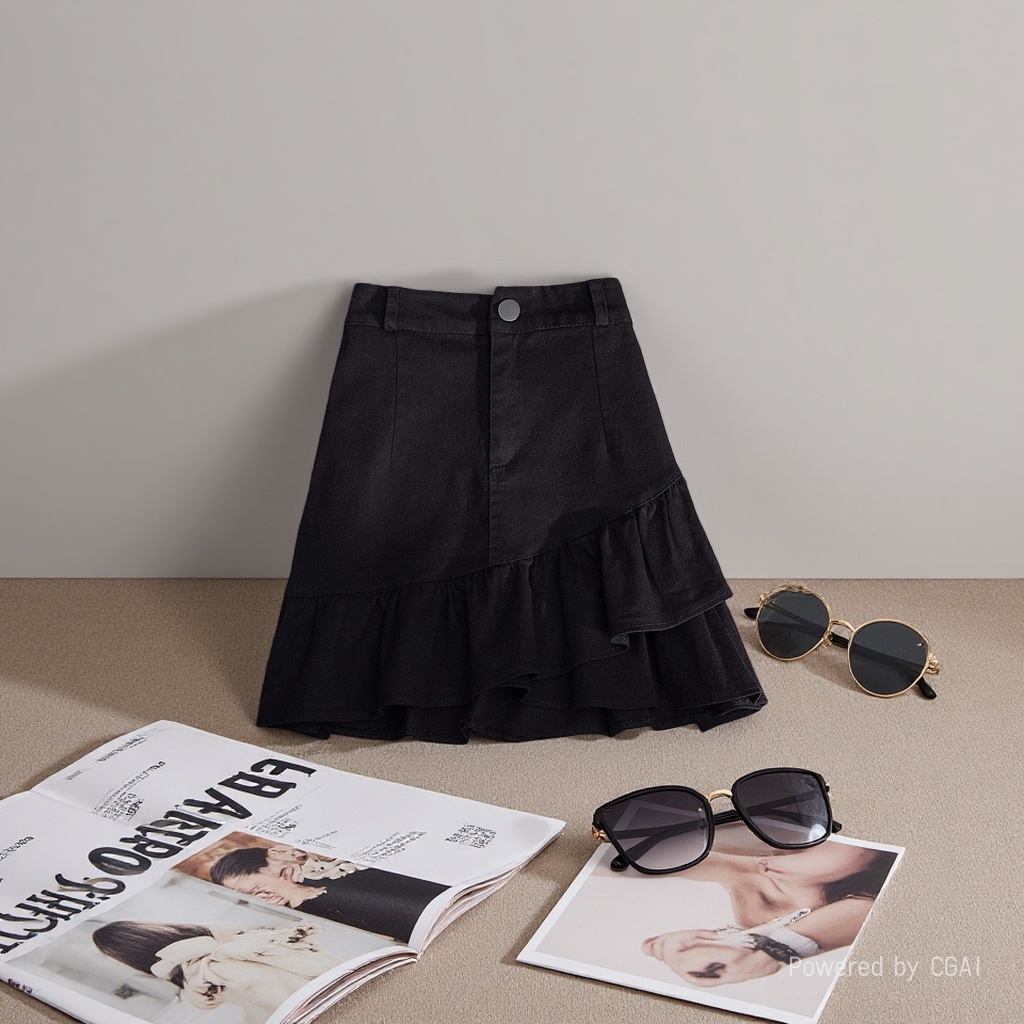 2026 Spring/Summer New half-length skirt: White denim irregular ruffled A-line skirt, high-waisted short skirt, women's anti-glare 100350962 details Picture