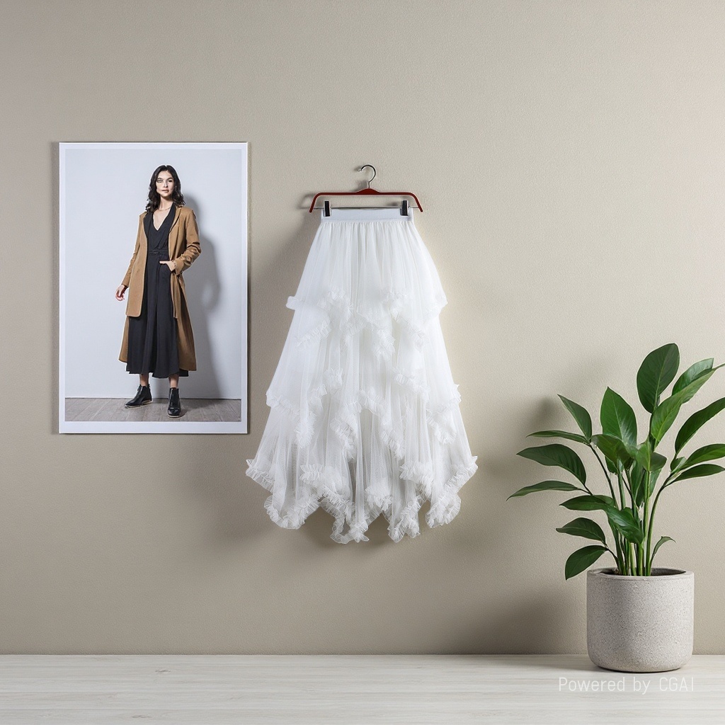 Sweet irregular tulle dress 2025 New high-waisted mid-length A-line puffy fairy cake dress Half skirt for women 104734819