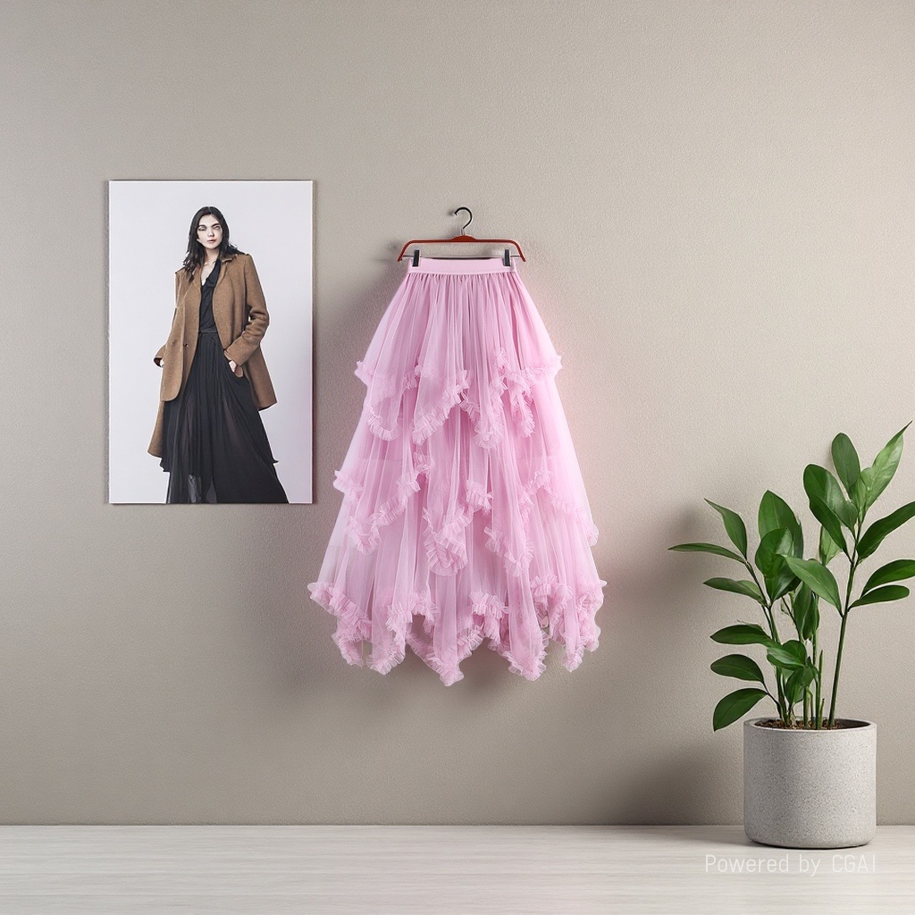 Sweet irregular tulle dress 2025 New high-waisted mid-length A-line puffy fairy cake dress Half skirt for women 104707559