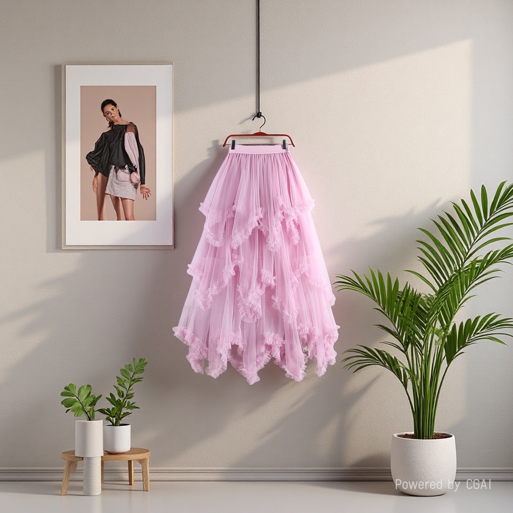 Sweet irregular tulle dress 2025 New high-waisted mid-length A-line puffy fairy cake dress Half skirt for women 104707559 details Picture