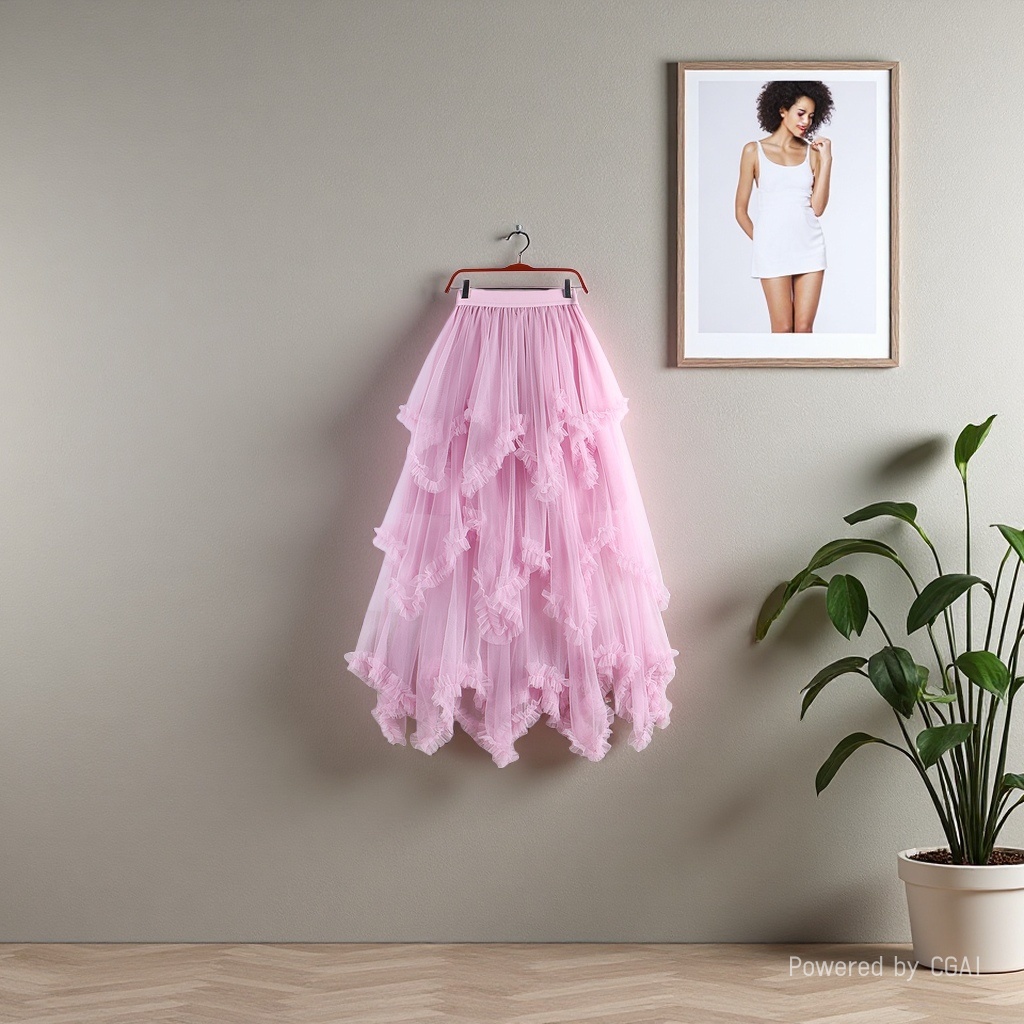 Sweet irregular tulle dress 2025 New high-waisted mid-length A-line puffy fairy cake dress Half skirt for women 104707559 Specification image