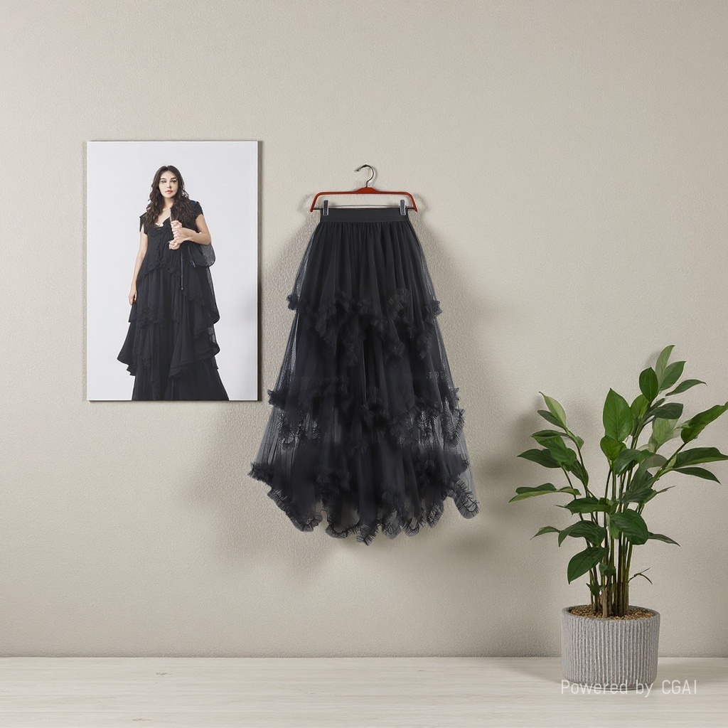 Sweet irregular tulle dress 2025 New high-waisted mid-length A-line puffy fairy cake dress Half skirt for women 104922518