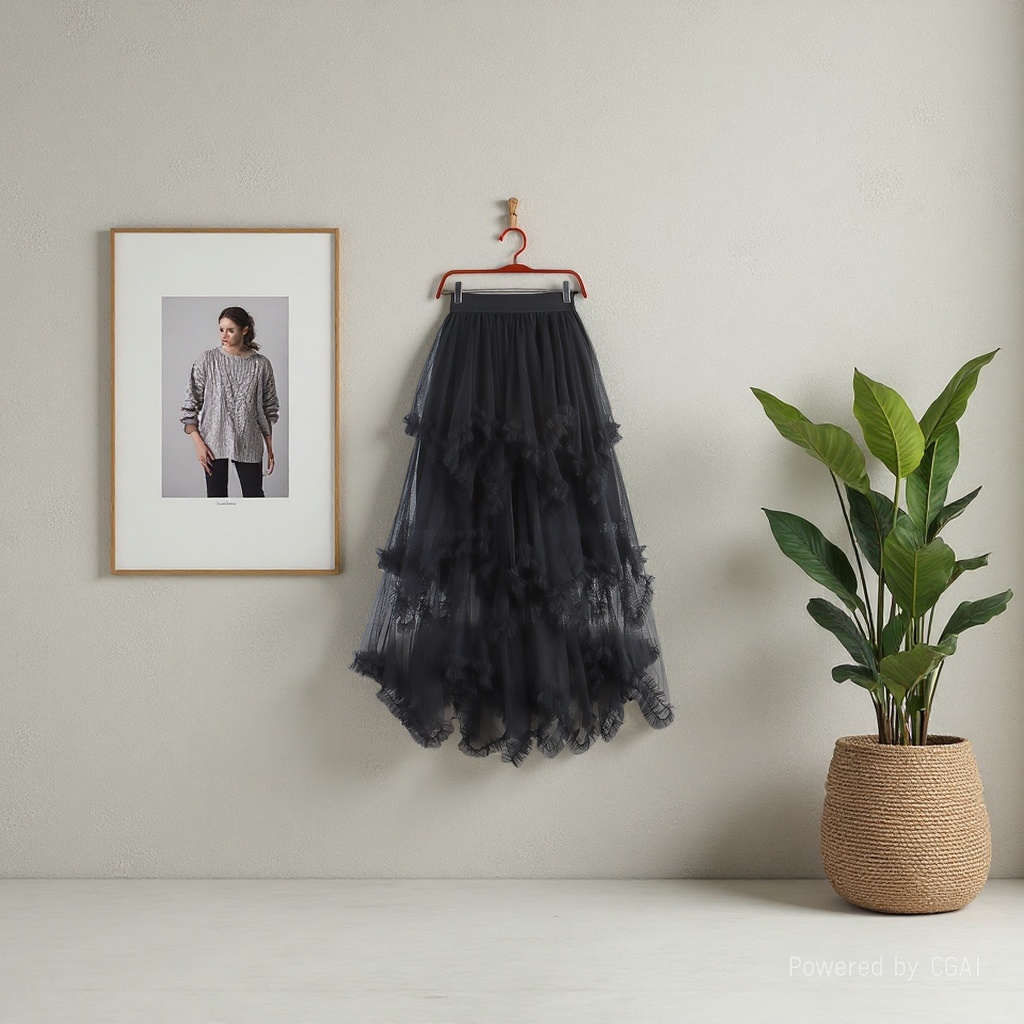 Sweet irregular tulle dress 2025 New high-waisted mid-length A-line puffy fairy cake dress Half skirt for women 104922518 Specification image